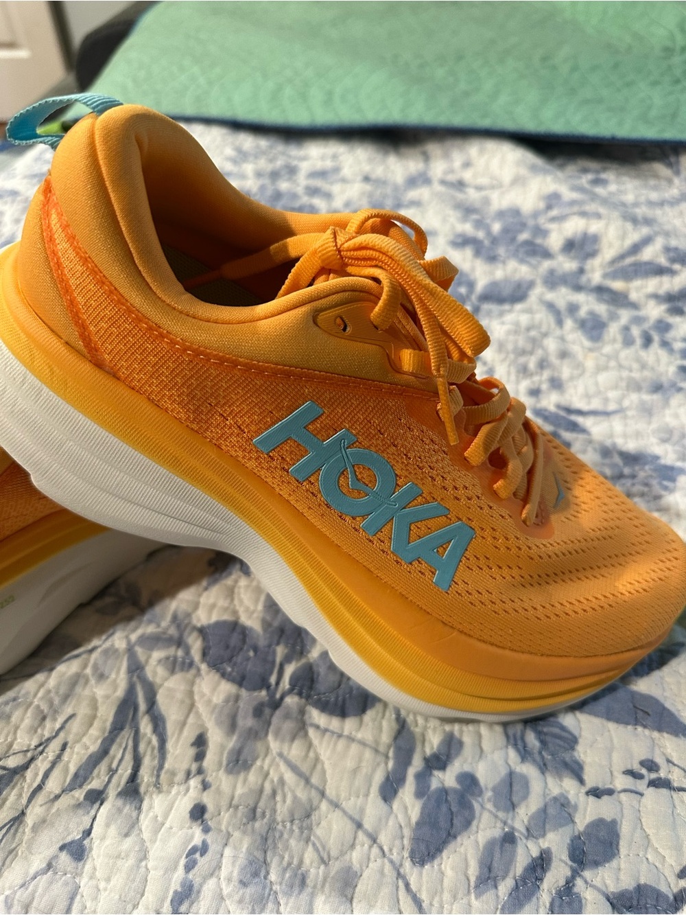 Hoka Orange Athletic Running Shoes with Light Blue Logo - Picture 2 of 9